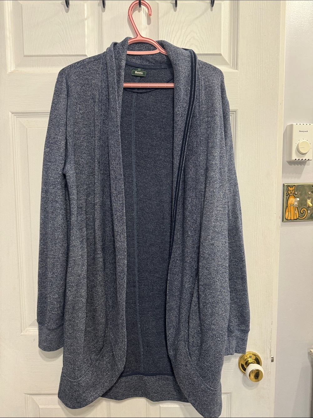 Roots Blue Open-Front Shawl-Collar Cardigan